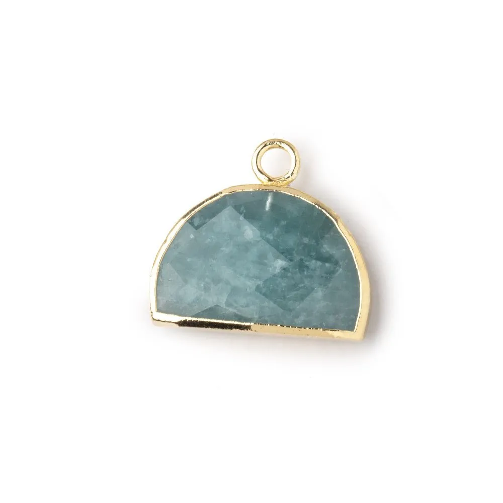 10x15mm Gold Leafed Aquamarine Faceted Half Moon Focal Pendant 1 piece