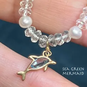14k Gold Moonstone, Pearl   Blue Topaz Dolphin Charm Bracelet. Zoe B