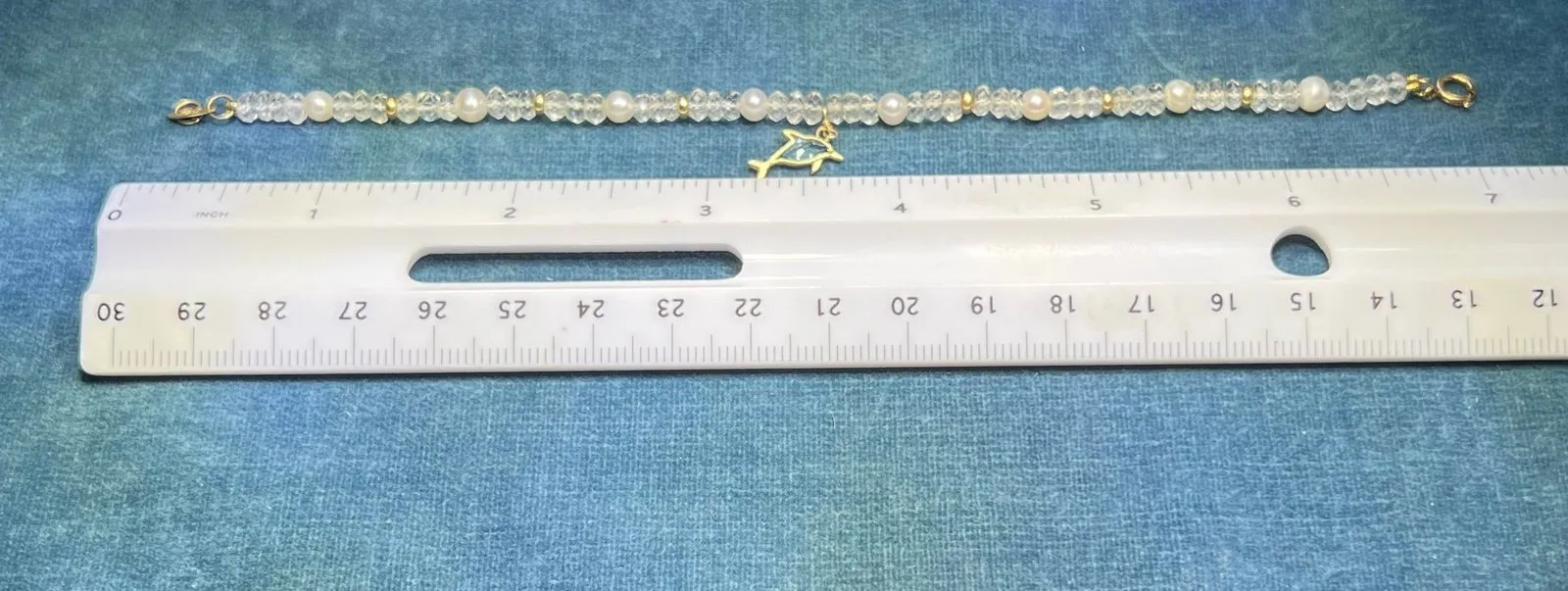 14k Gold Moonstone, Pearl   Blue Topaz Dolphin Charm Bracelet. Zoe B