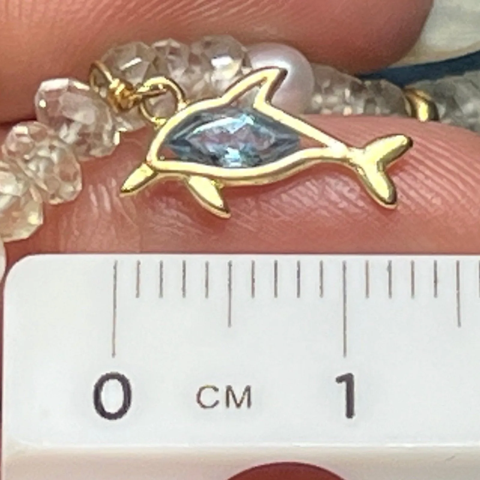 14k Gold Moonstone, Pearl   Blue Topaz Dolphin Charm Bracelet. Zoe B