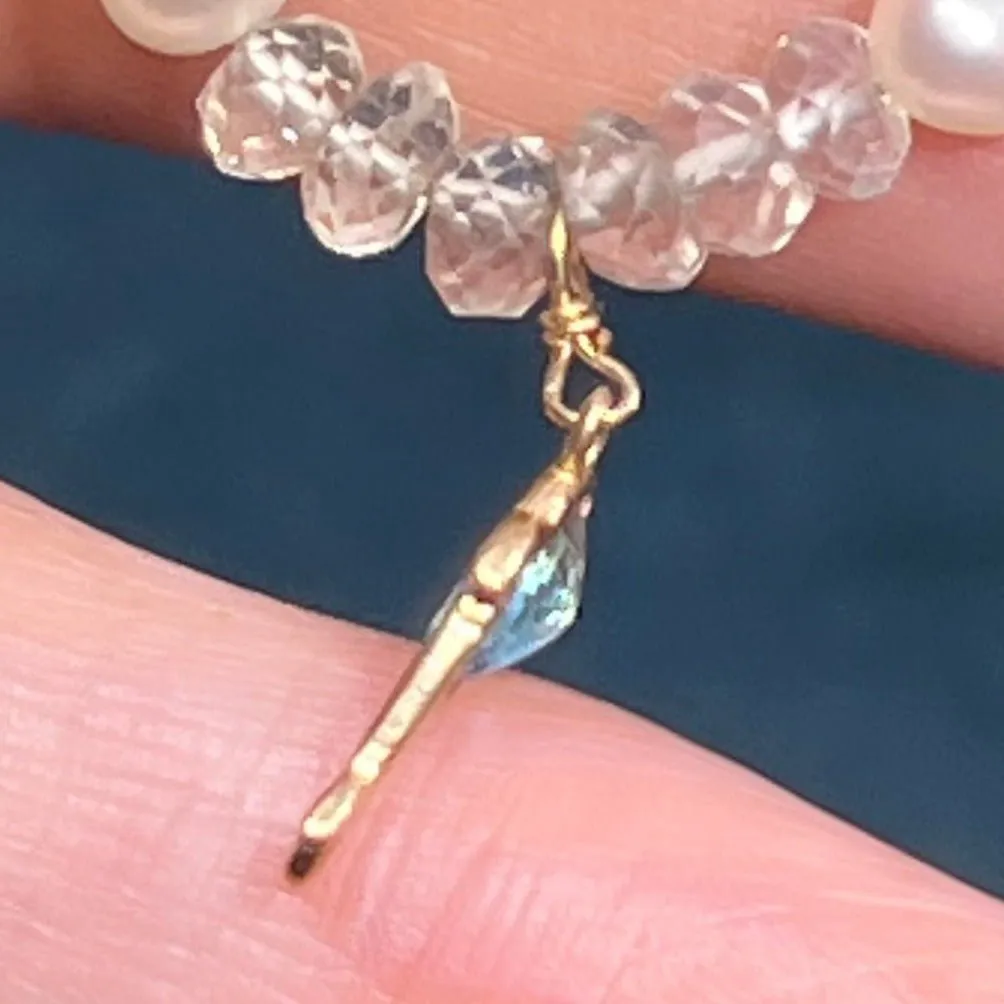 14k Gold Moonstone, Pearl   Blue Topaz Dolphin Charm Bracelet. Zoe B