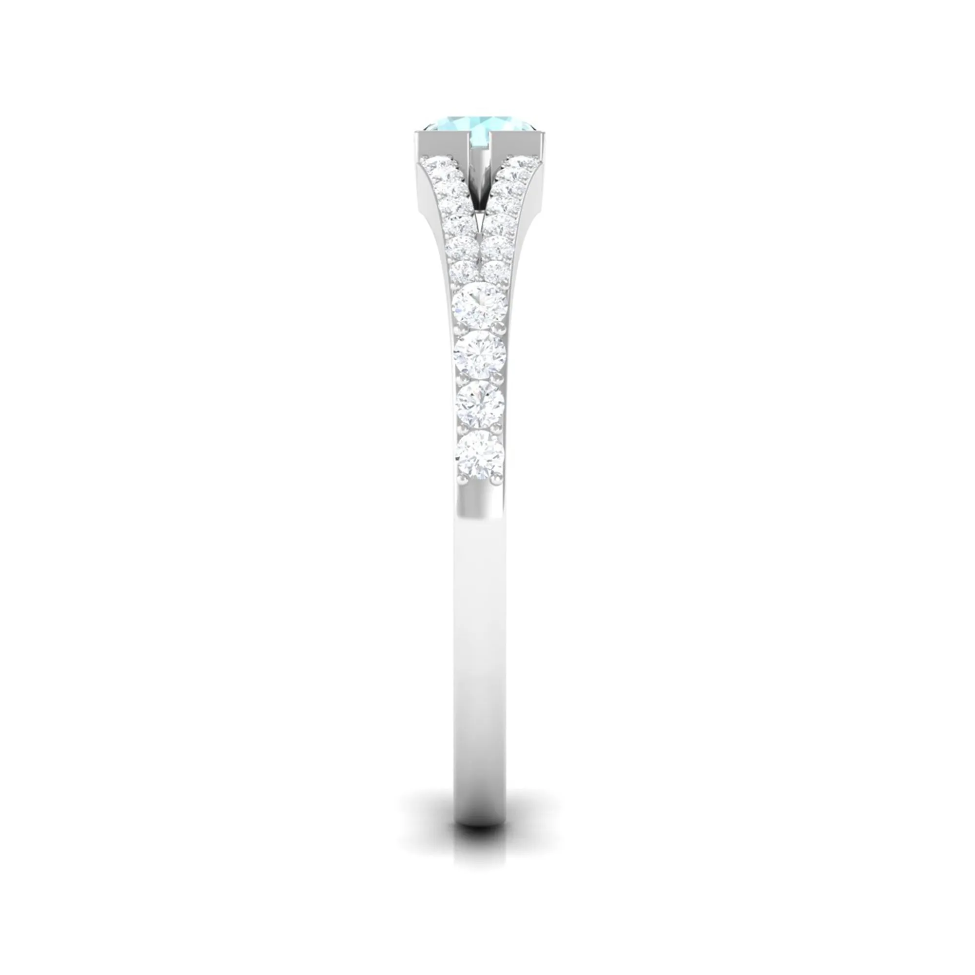 3/4 CT Split Shank Round Sky Blue Topaz Promise Ring with Diamond