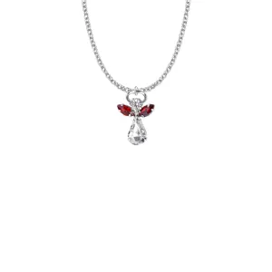 7/8 Inch Silver Plated Glass Crystal January Garnet Birthstone Angel Necklace