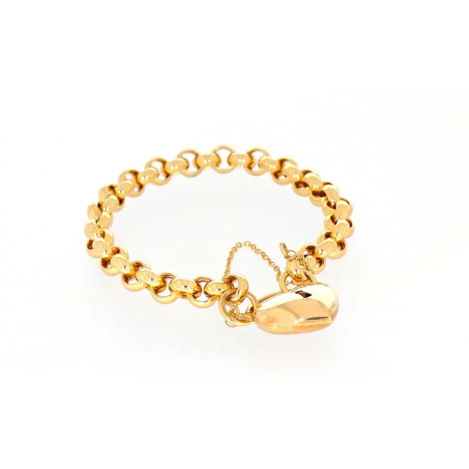 9ct Yellow Gold Silver Filled 20cm Round Belcher Heart Padlock