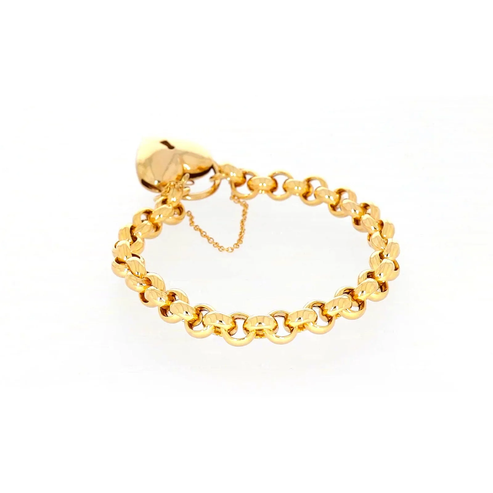 9ct Yellow Gold Silver Filled 20cm Round Belcher Heart Padlock