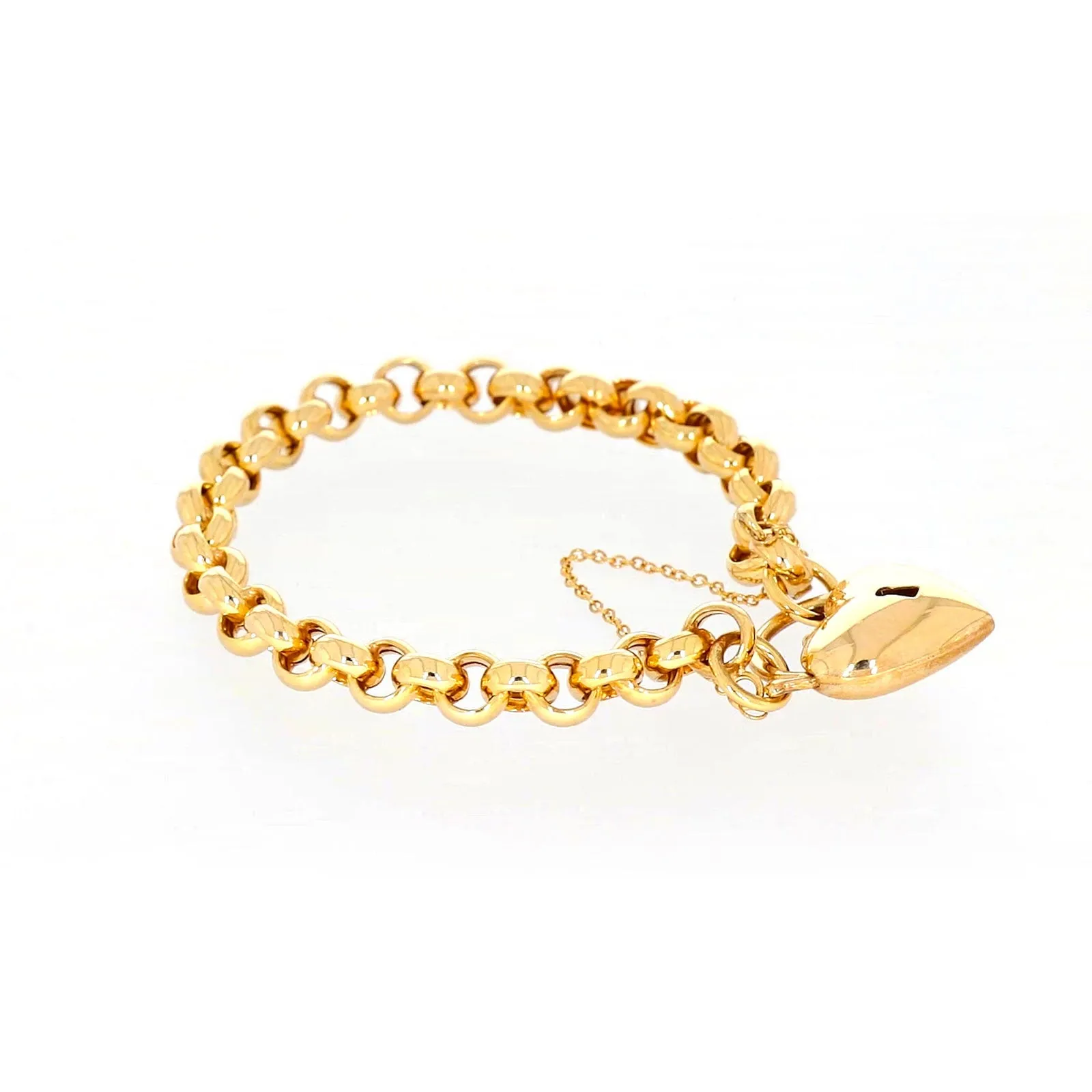 9ct Yellow Gold Silver Filled 20cm Round Belcher Heart Padlock