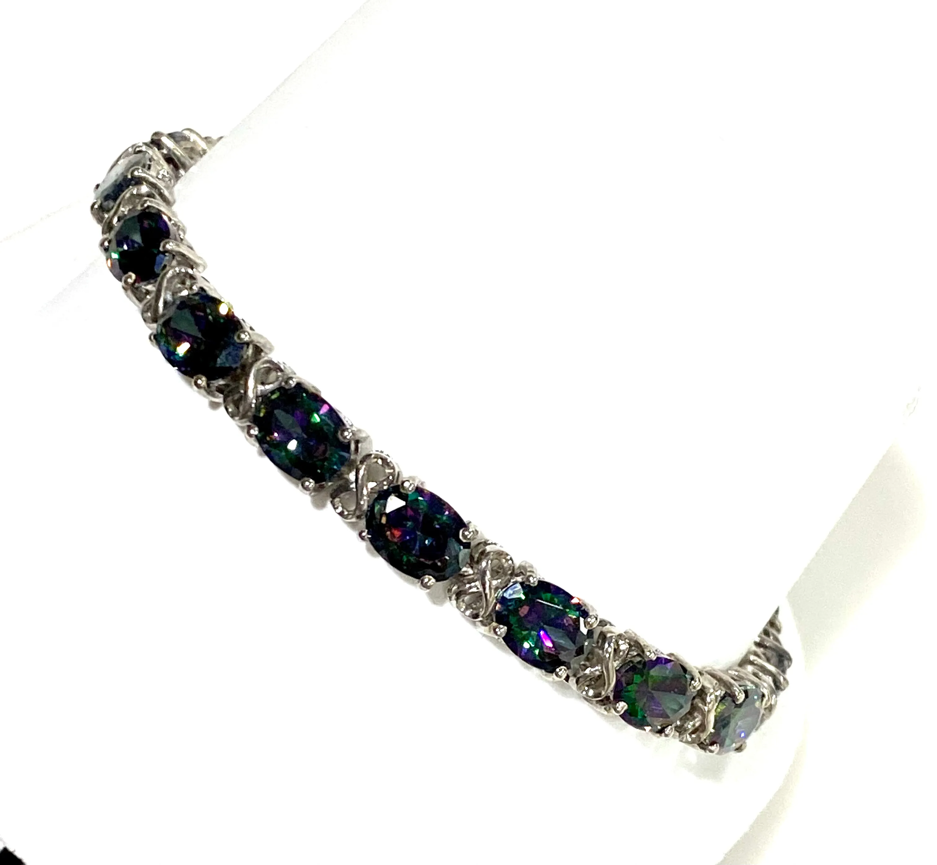 BEAUTIFUL MYSTIC TOPAZ STERLING SILVER LINK BRACELET