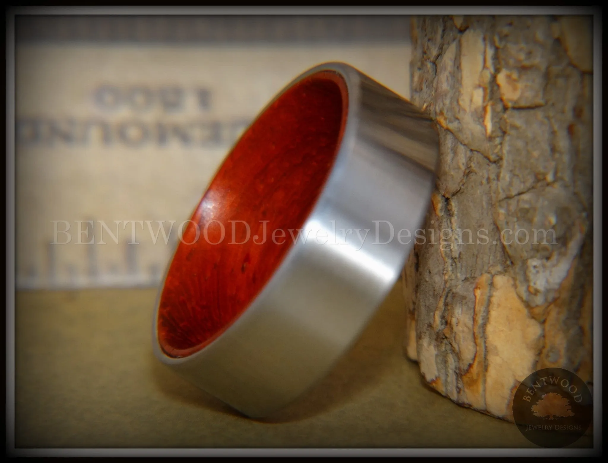 Bentwood Ring - Padauk Core Ring and Surgical Grade Hypo-Allergenic Stainless Steel Exterior