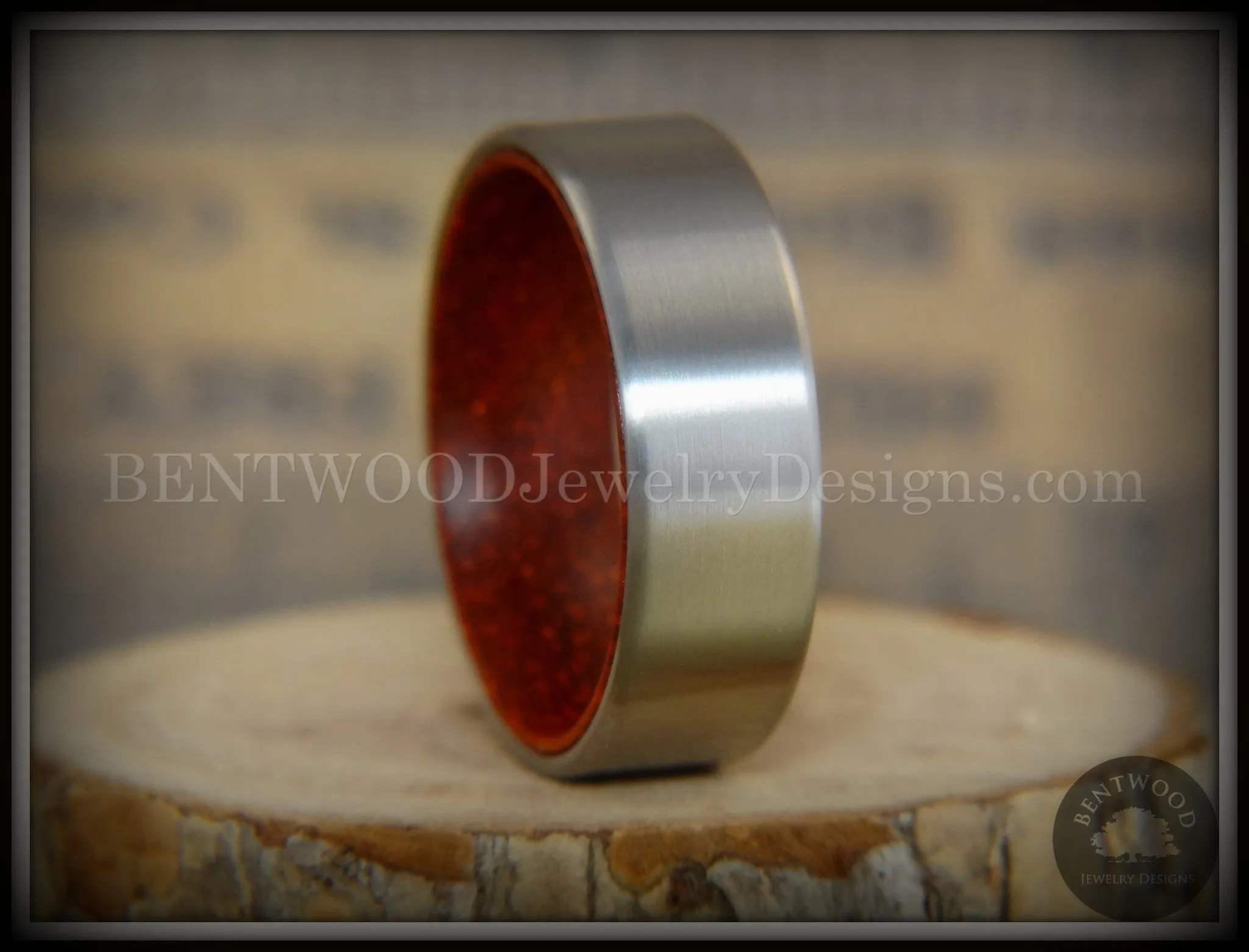 Bentwood Ring - Padauk Core Ring and Surgical Grade Hypo-Allergenic Stainless Steel Exterior