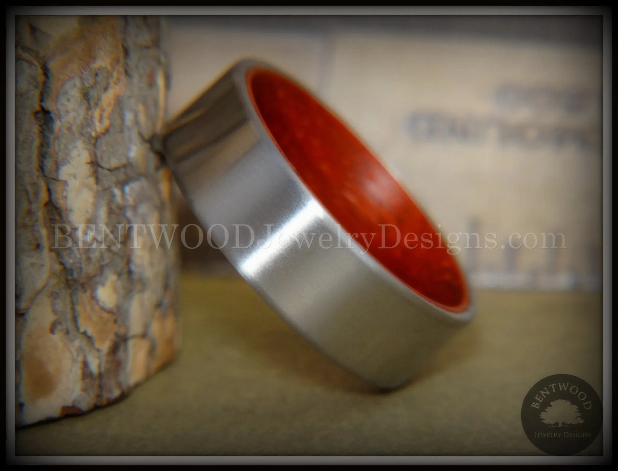 Bentwood Ring - Padauk Core Ring and Surgical Grade Hypo-Allergenic Stainless Steel Exterior
