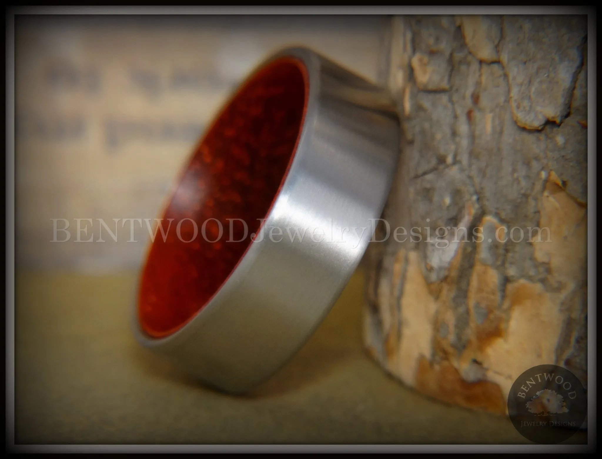 Bentwood Ring - Padauk Core Ring and Surgical Grade Hypo-Allergenic Stainless Steel Exterior