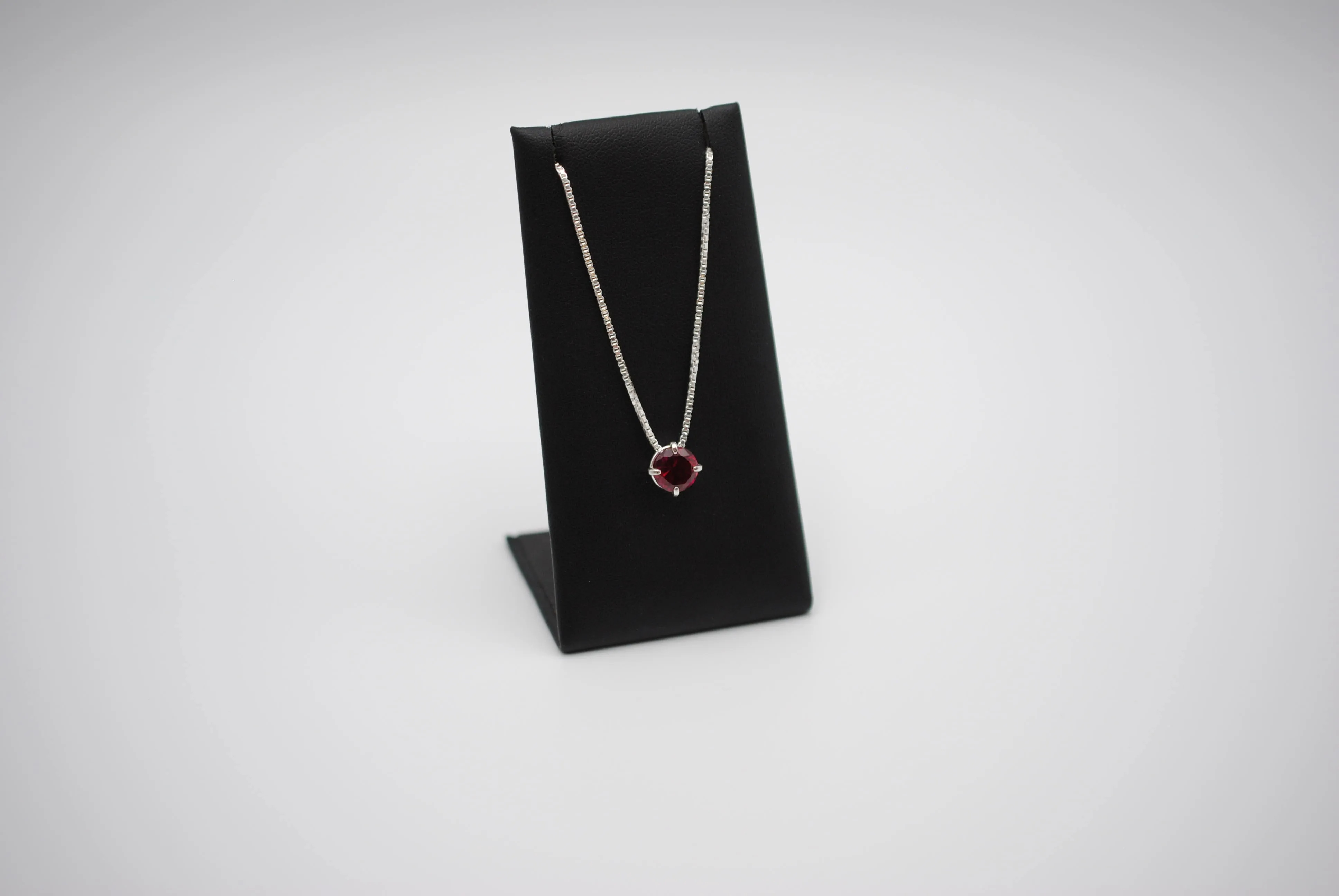 Birthstone Necklace: Round Garnet, Silver Prong Setting, Adjustable Chain