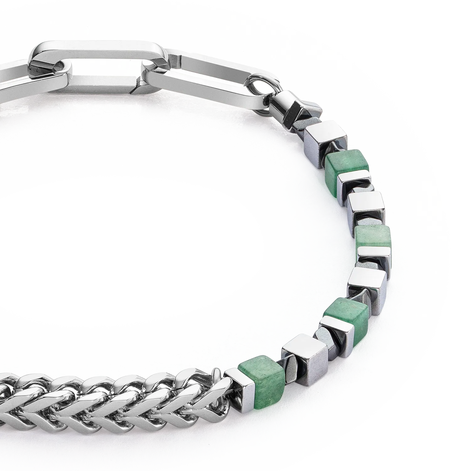 Bracelet Precious Cubes & Chain green-silver
