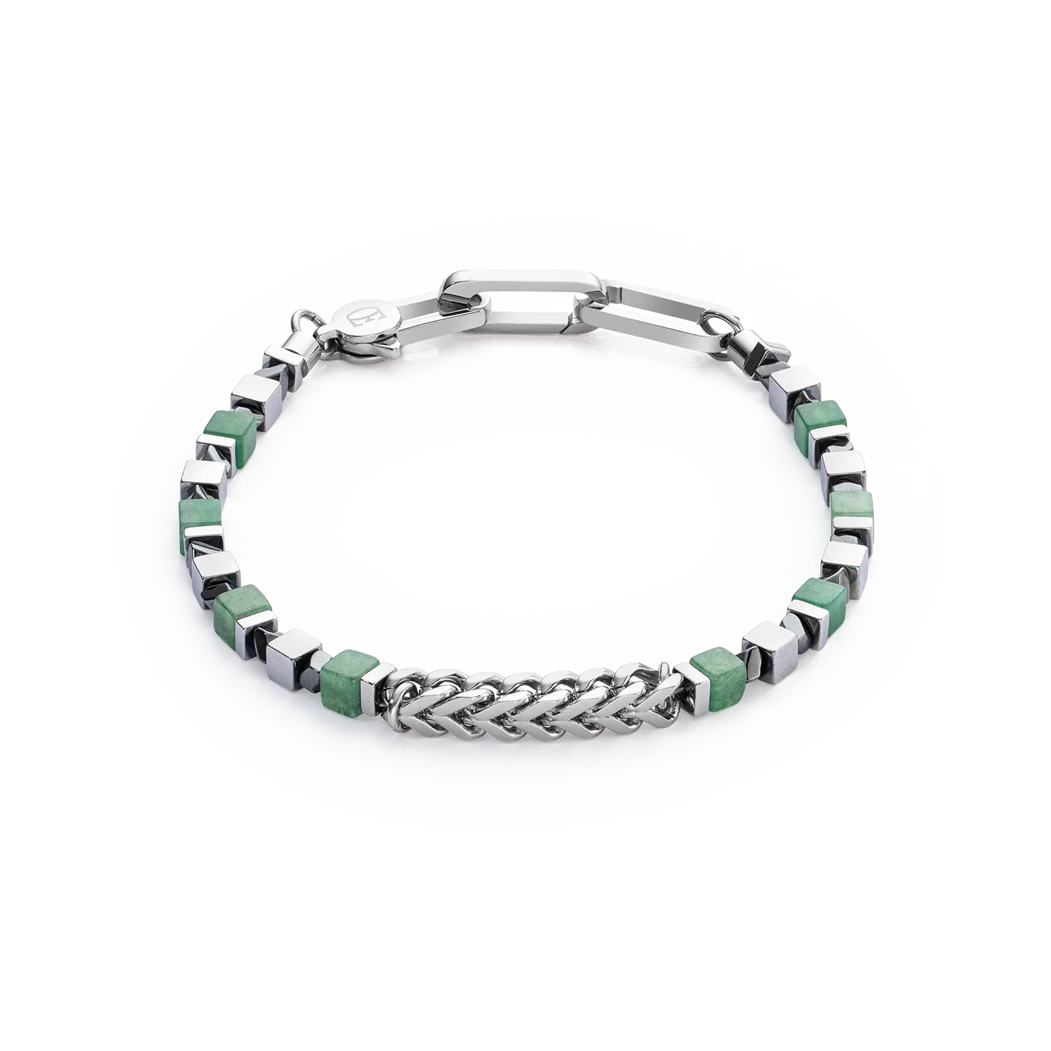 Bracelet Precious Cubes & Chain green-silver