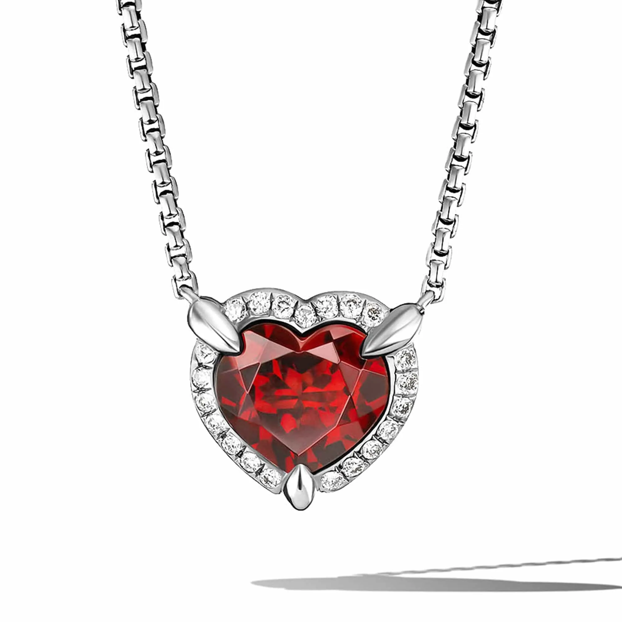 Chatelaine® Heart Pendant Necklace in Sterling Silver with Garnet and Pavé Diamonds