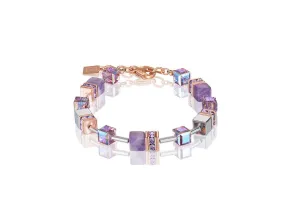 Coeur De Lion CL NATURAL SELECTION-BRACELET GEO-CUBE ROSE GOLD PLT ST/STIW/AMETHYST/ RHINESTONE, OXIDE TITANIUM HAEMATITE & SWAROVAKI CRYSTALS