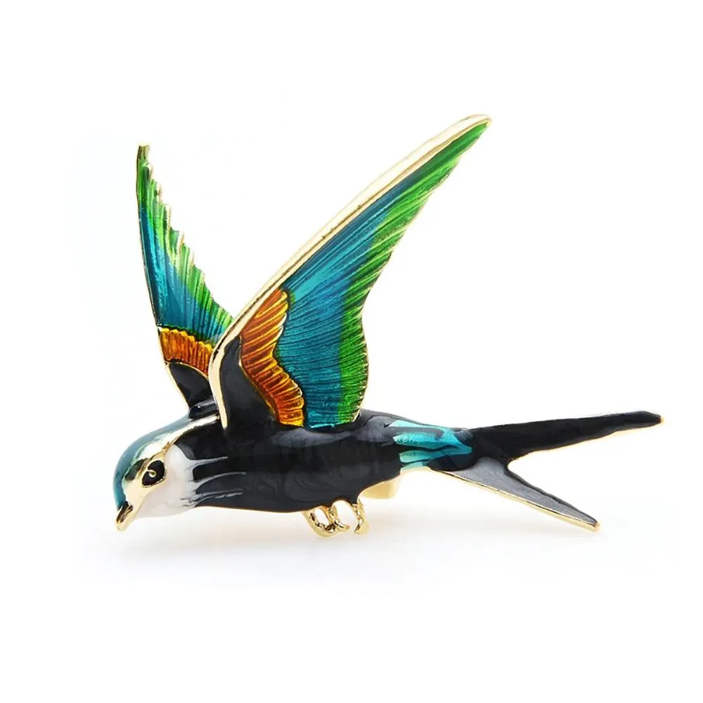 Colorful Hummingbird Enamel Brooch Pins With Rhinestone