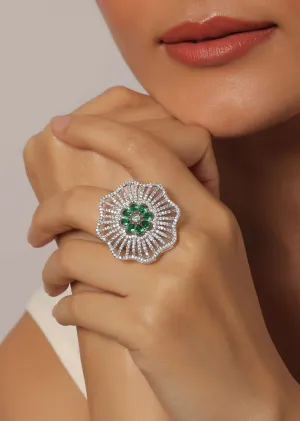 Dazzling Diamonds Green Floral Ring