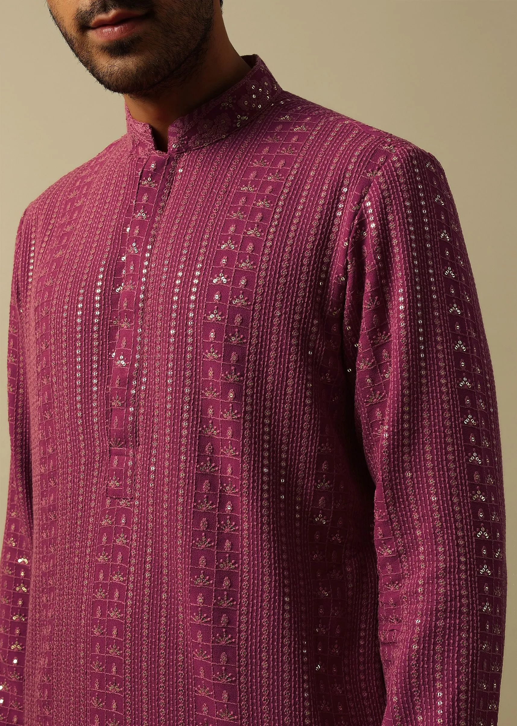 Dazzling Red Georgette Kurta Set For Men