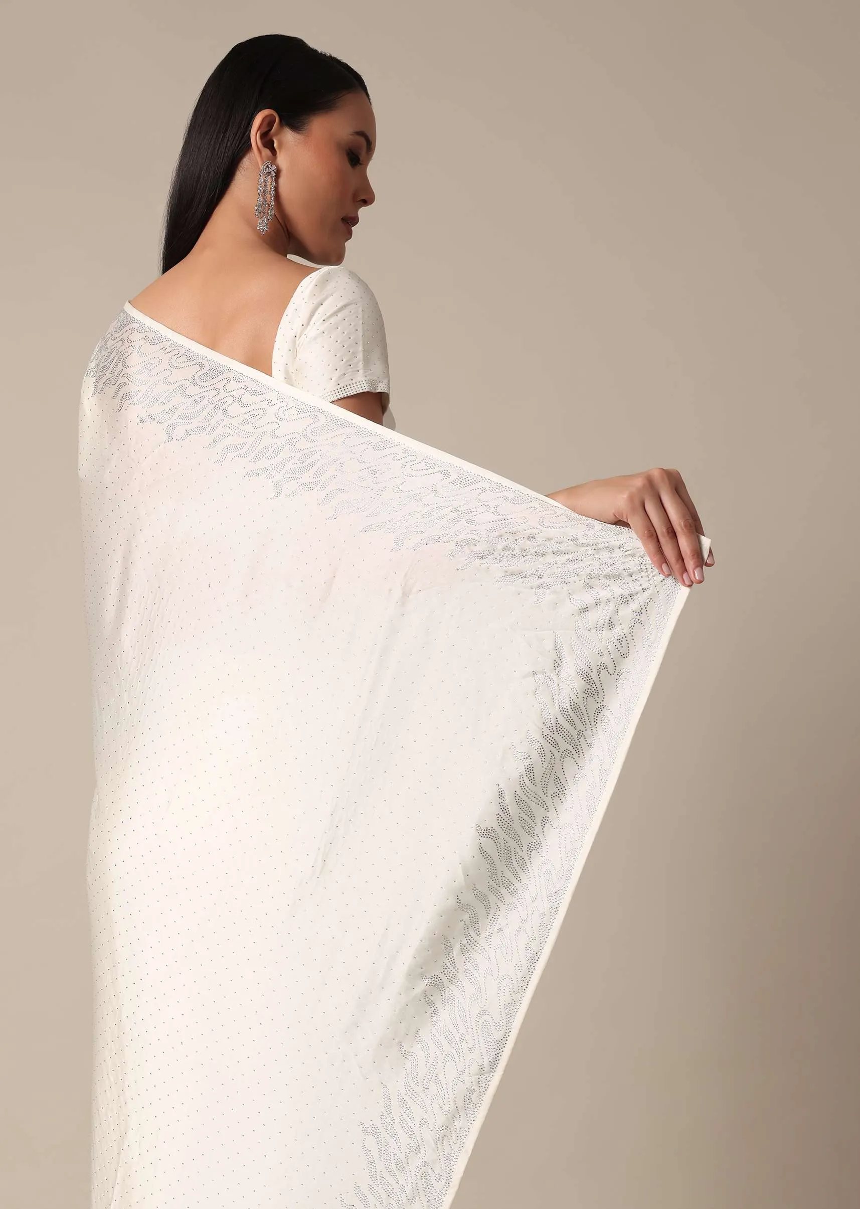Dazzling White Saree With Swarovski Elegance