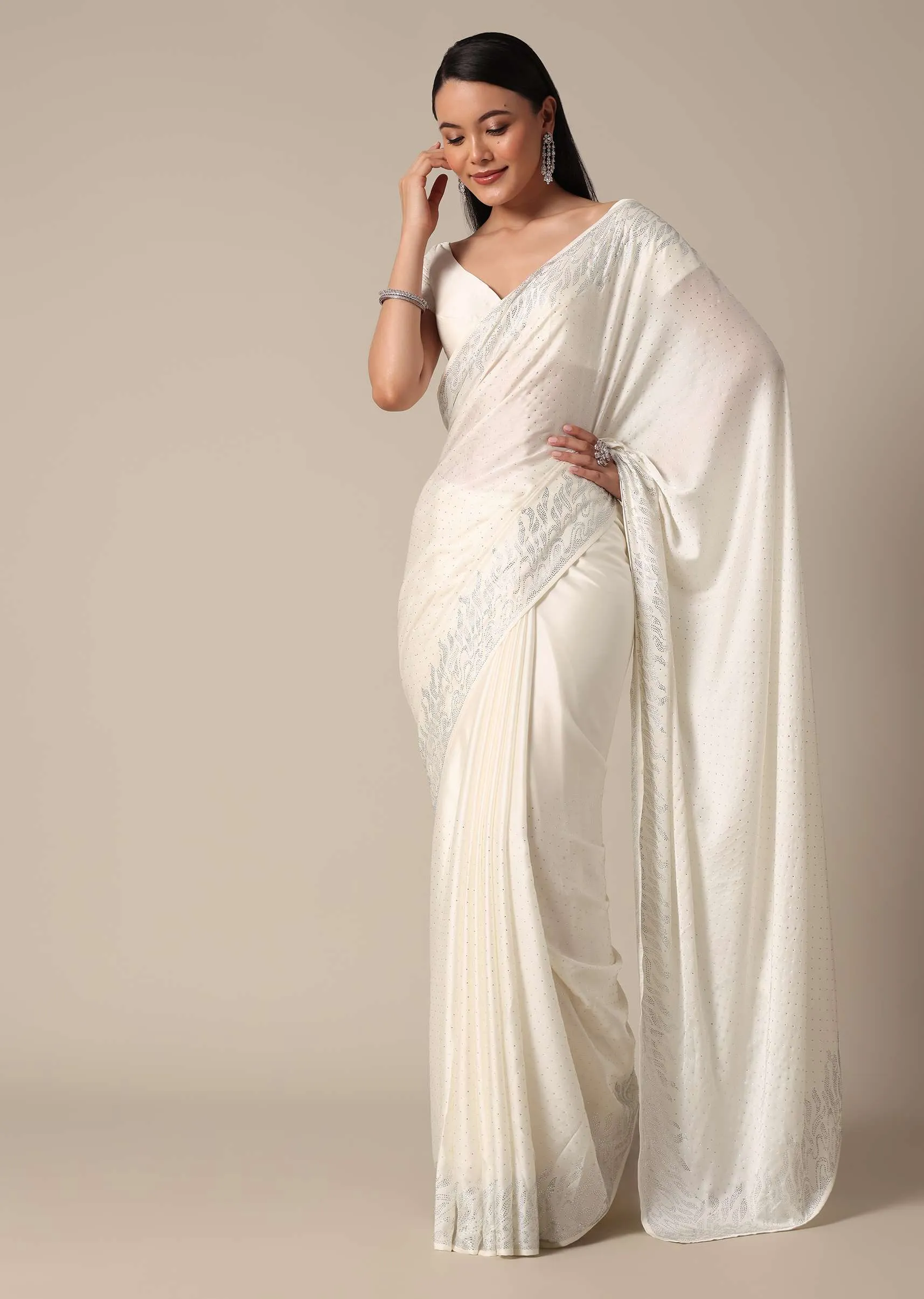Dazzling White Saree With Swarovski Elegance