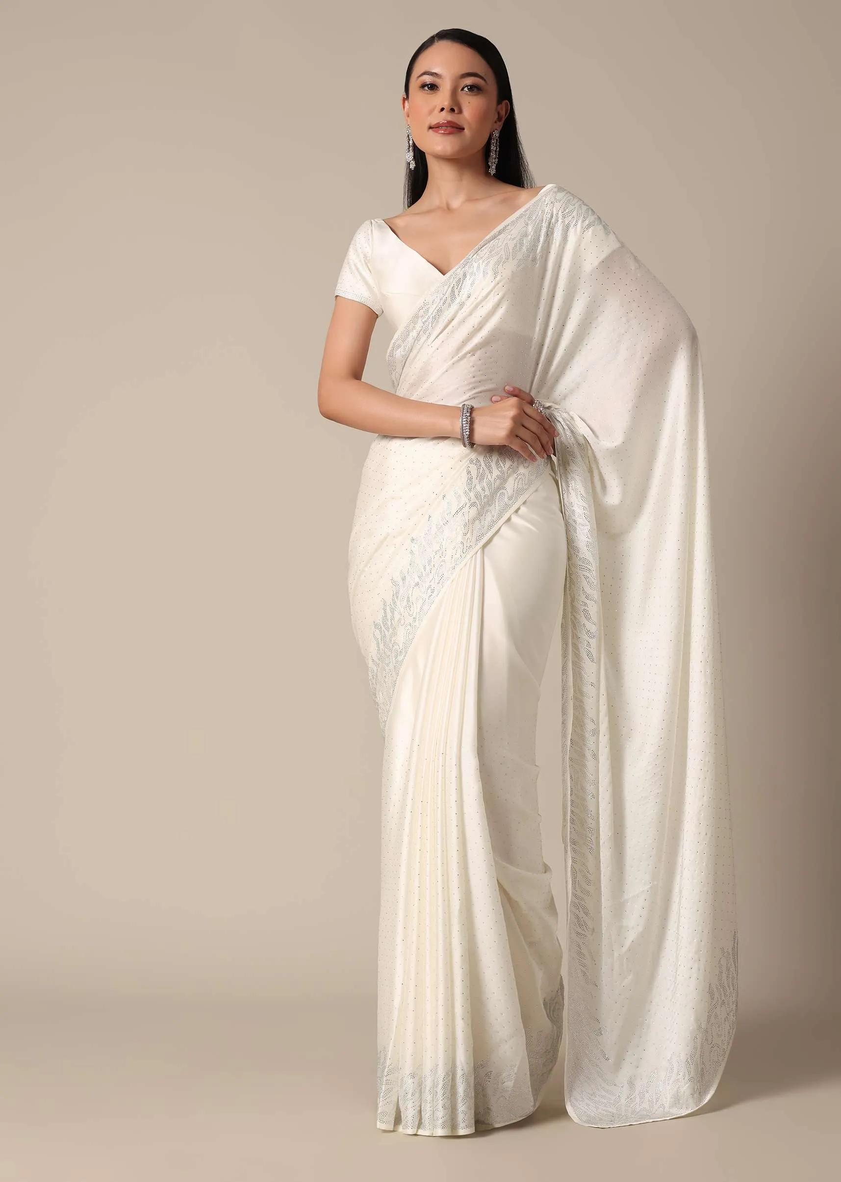 Dazzling White Saree With Swarovski Elegance