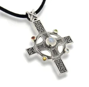 Divine Sunwheel Cross Sterling Silver Pendant Necklace