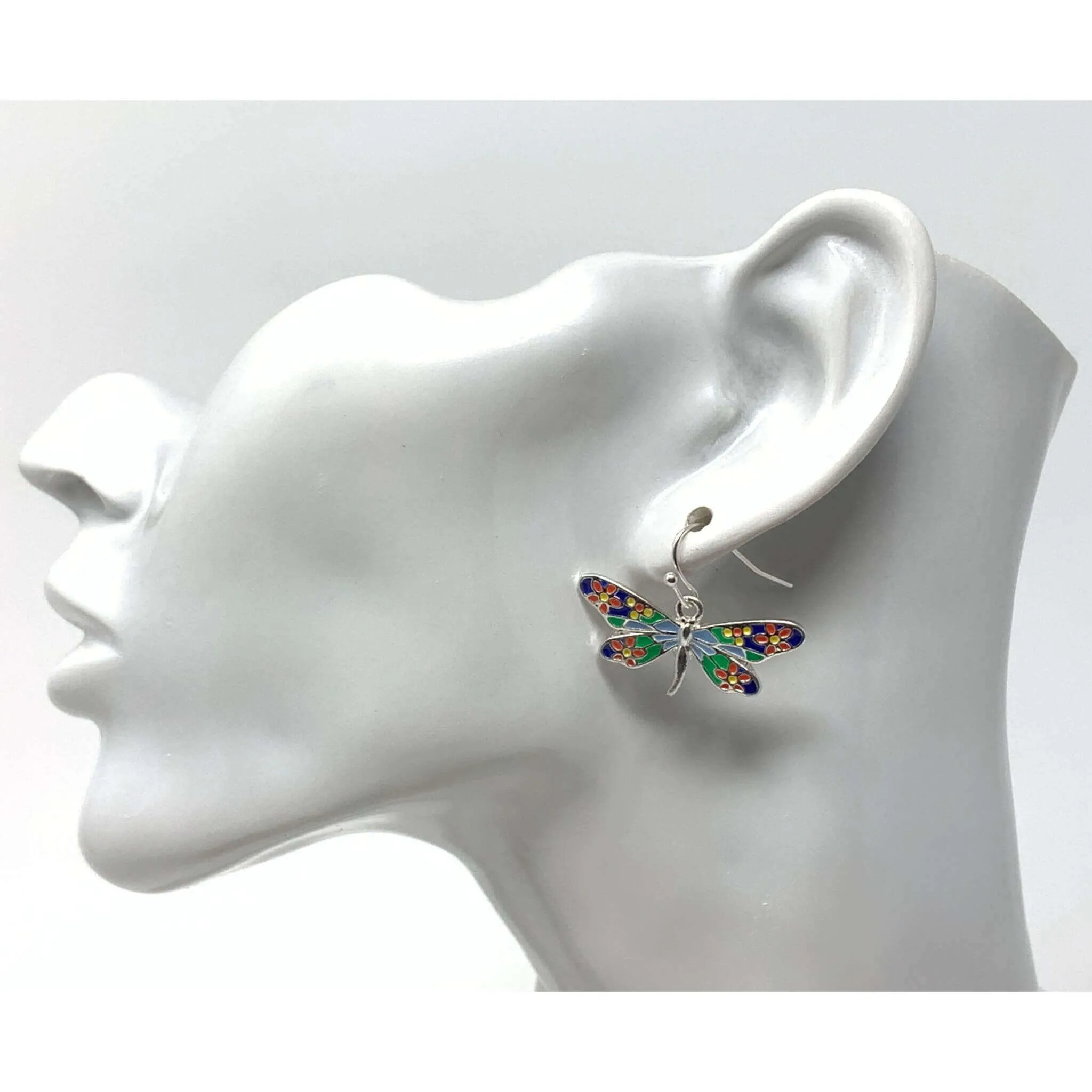 Dragonfly Earrings With Flower Pattern