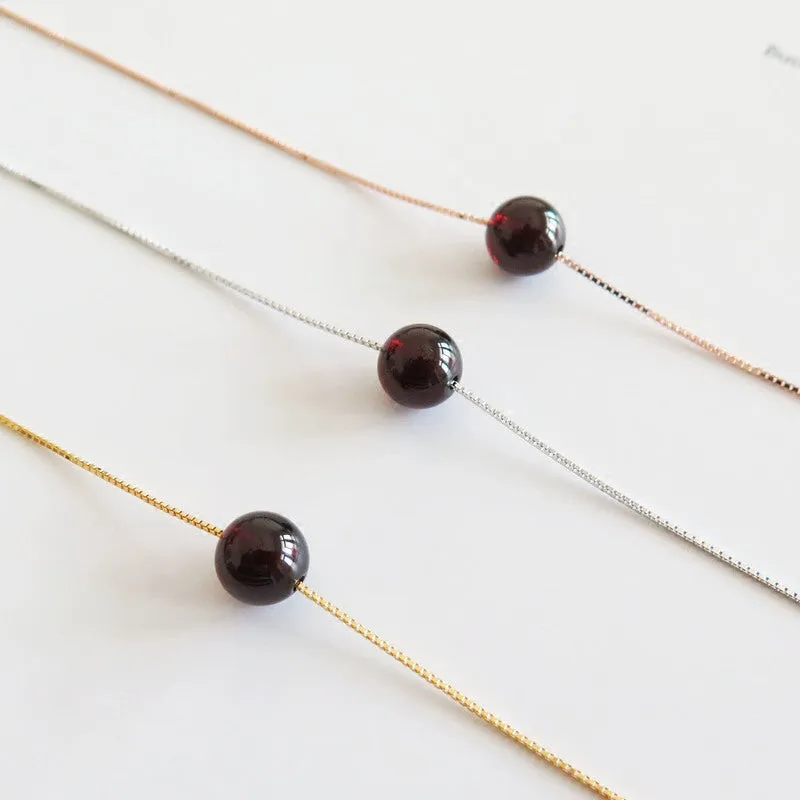 Garnet Bead Pendant Necklace Sterling Silver handmade Jewelry Accessories Women
