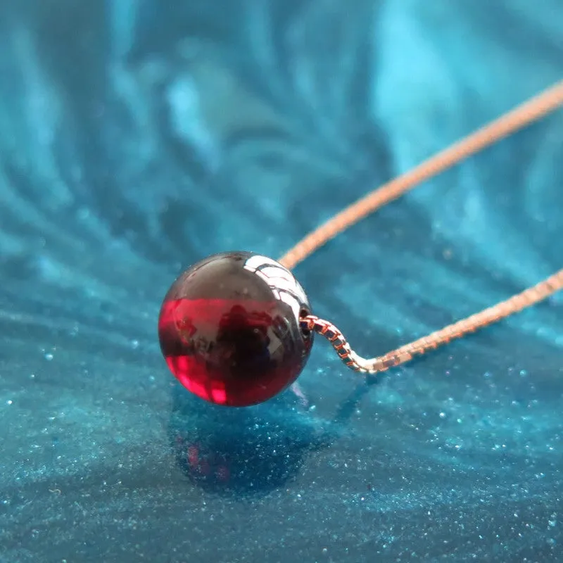 Garnet Bead Pendant Necklace Sterling Silver handmade Jewelry Accessories Women