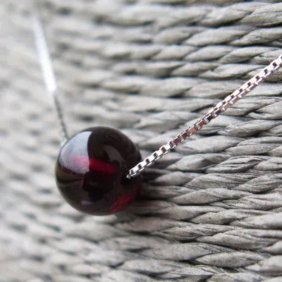 Garnet Bead Pendant Necklace Sterling Silver handmade Jewelry Accessories Women