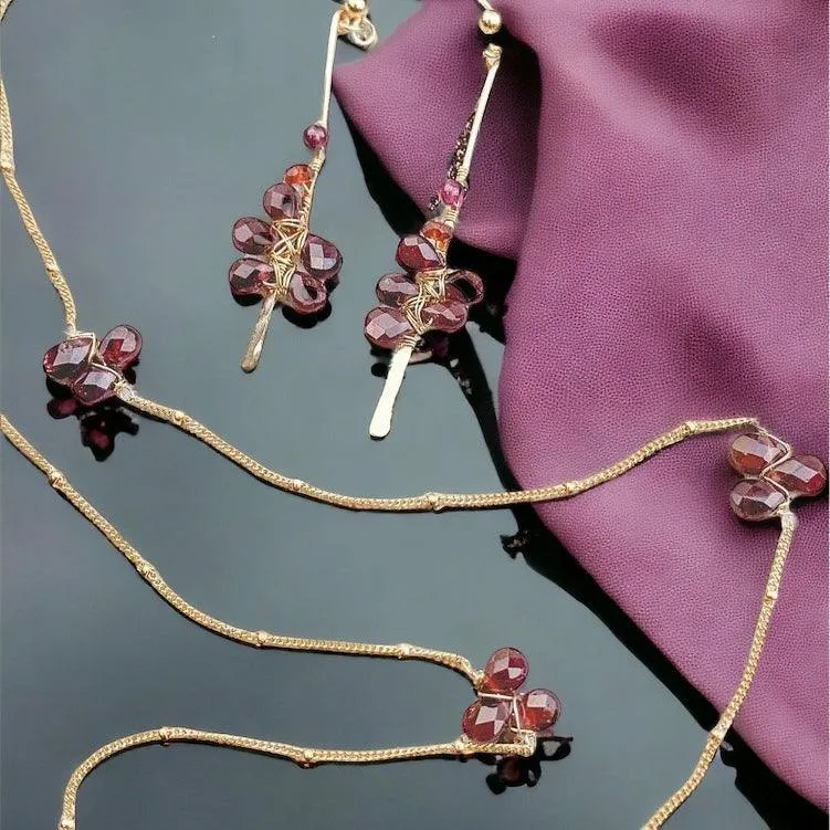 Garnet Drama Earrings and Necklace