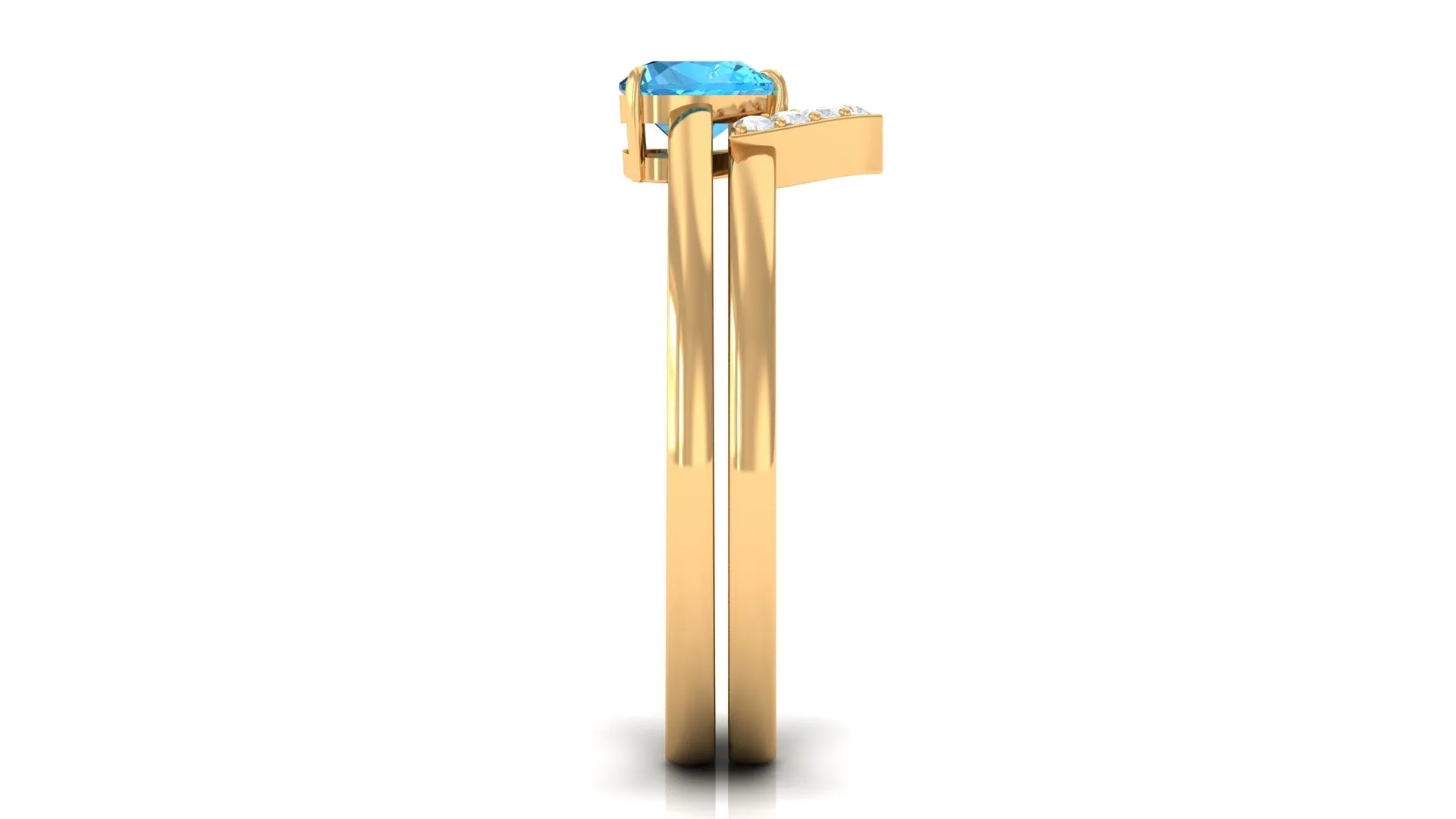 Heart Shape Swiss Blue Topaz Ring Set with Diamond