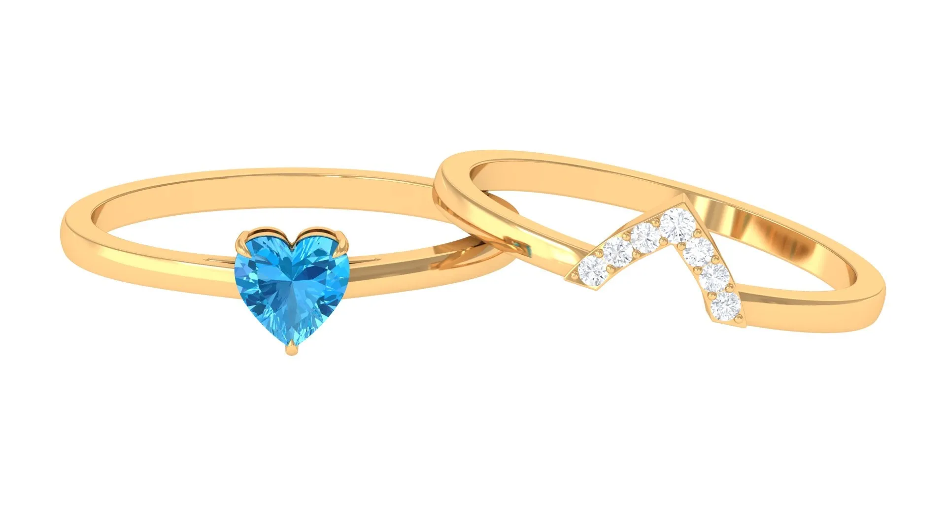 Heart Shape Swiss Blue Topaz Ring Set with Diamond