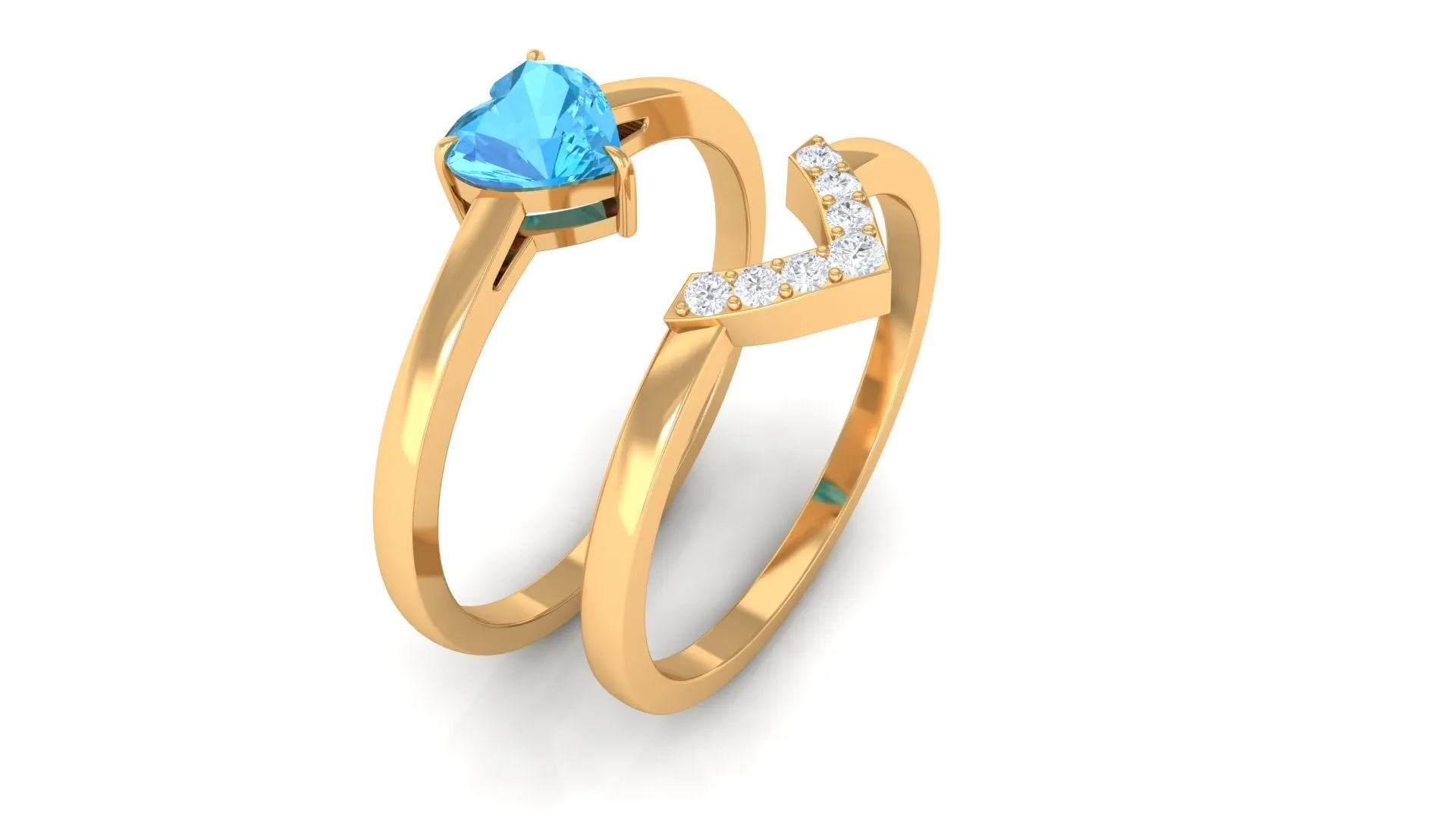 Heart Shape Swiss Blue Topaz Ring Set with Diamond