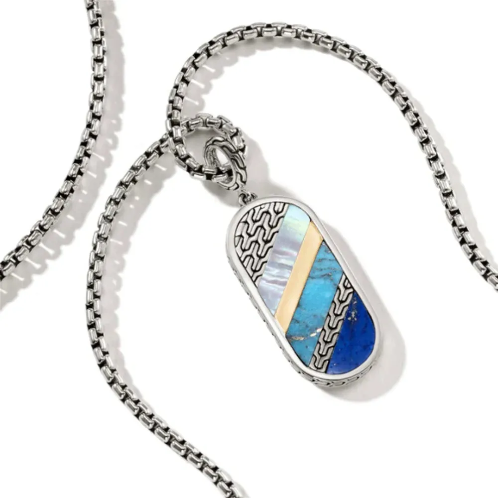John Hardy Sterling Silver Carved Tag Necklace