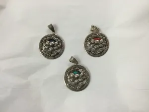 Lotus Pendant, Silver with Stone