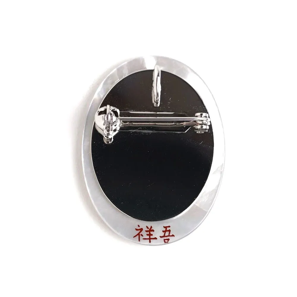 Maki-e Urushi Lacquer Brooch - White South Sea Pearl Shell / Morning Glory / Blue -, Traditional Japanese Urushi Lacquer Jewelry