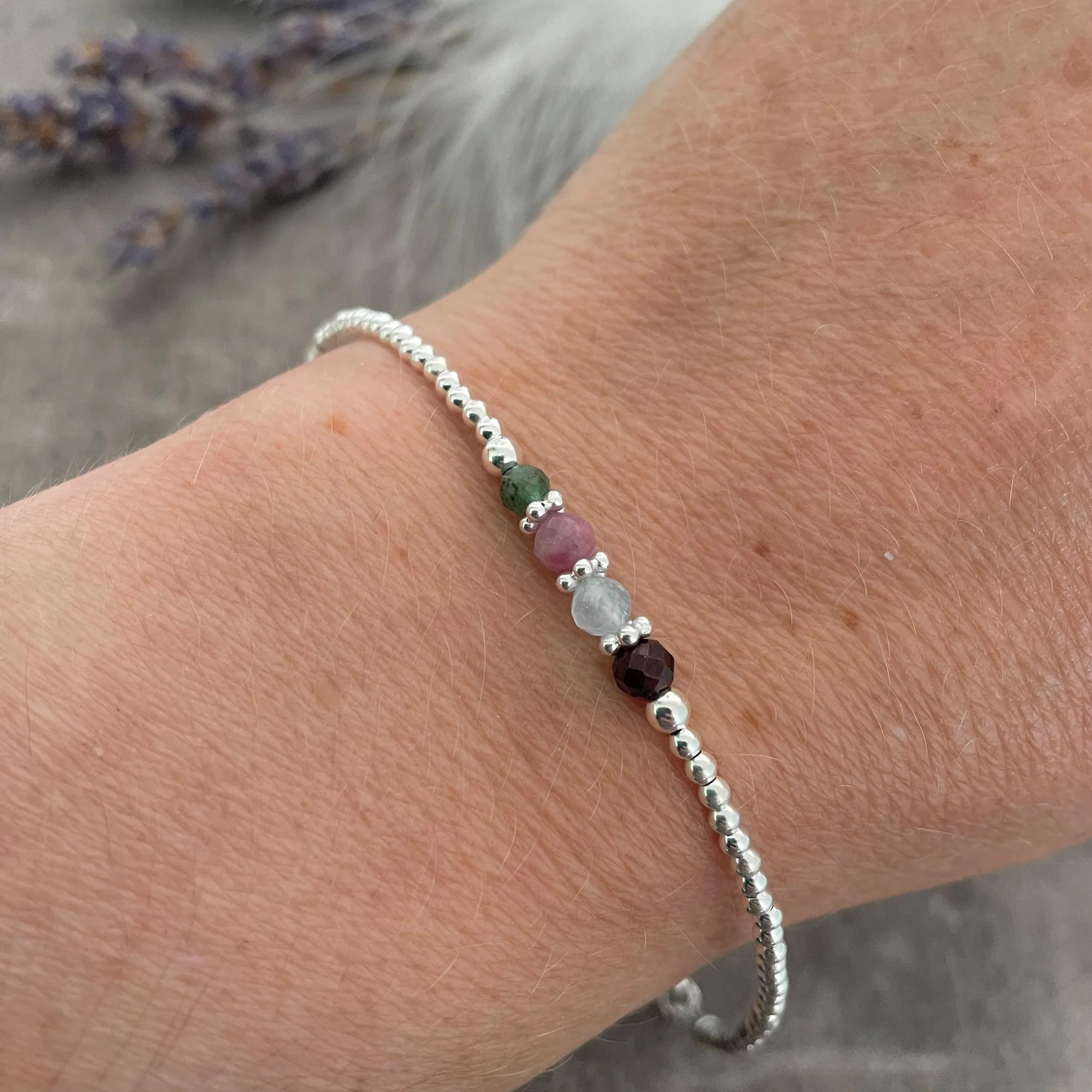 Memorial Birthstone Jewellery, Personalised Family Bracelet Sterling Silver Bracelet with Family Birthstones