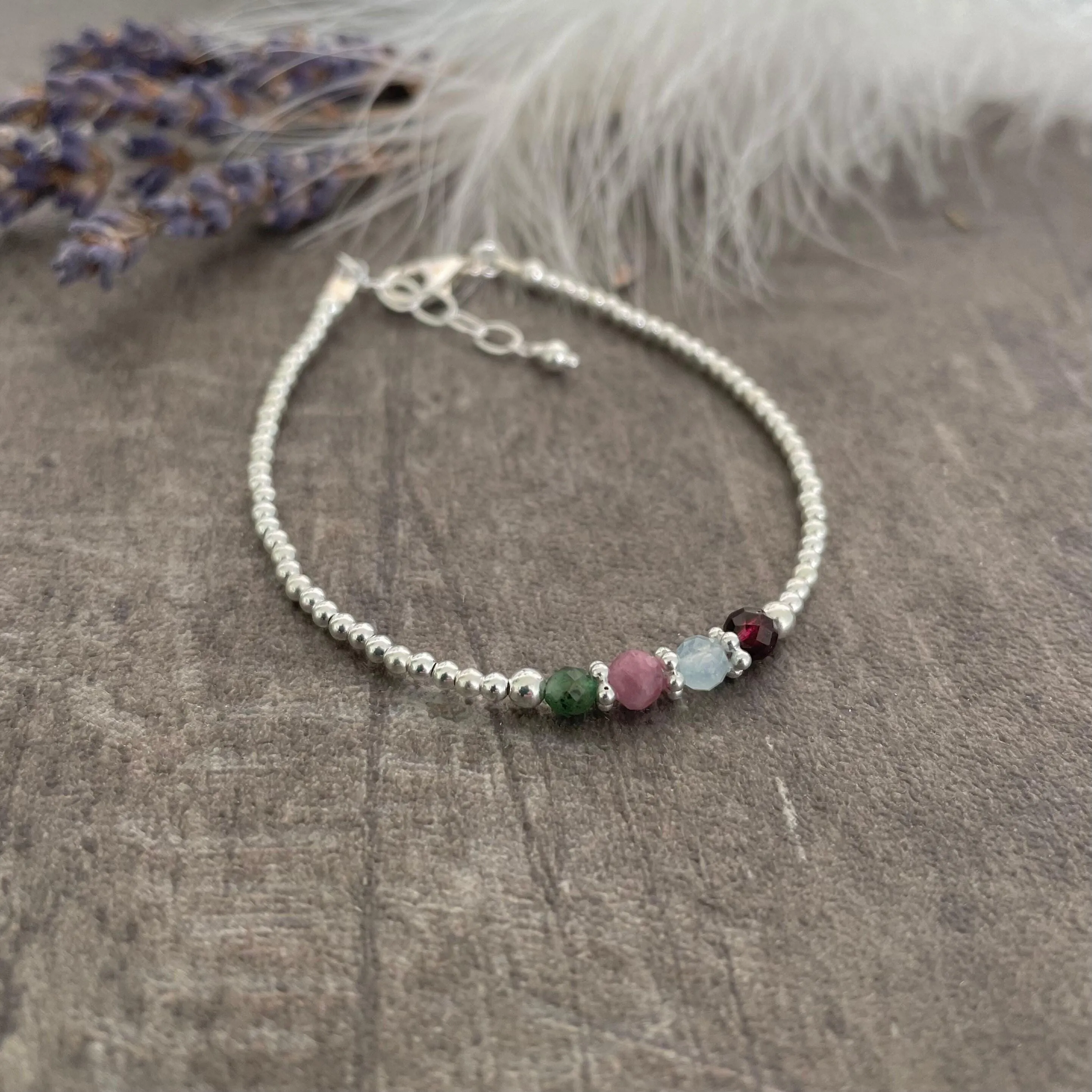 Memorial Birthstone Jewellery, Personalised Family Bracelet Sterling Silver Bracelet with Family Birthstones