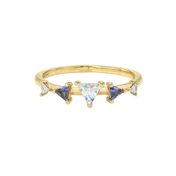 Moonstone Triangle Stacking Ring - 18k Gold, Diamonds, Moonstone   Sapphires