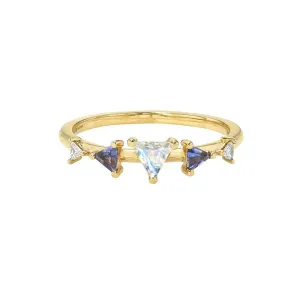 Moonstone Triangle Stacking Ring - 18k Gold, Diamonds, Moonstone   Sapphires