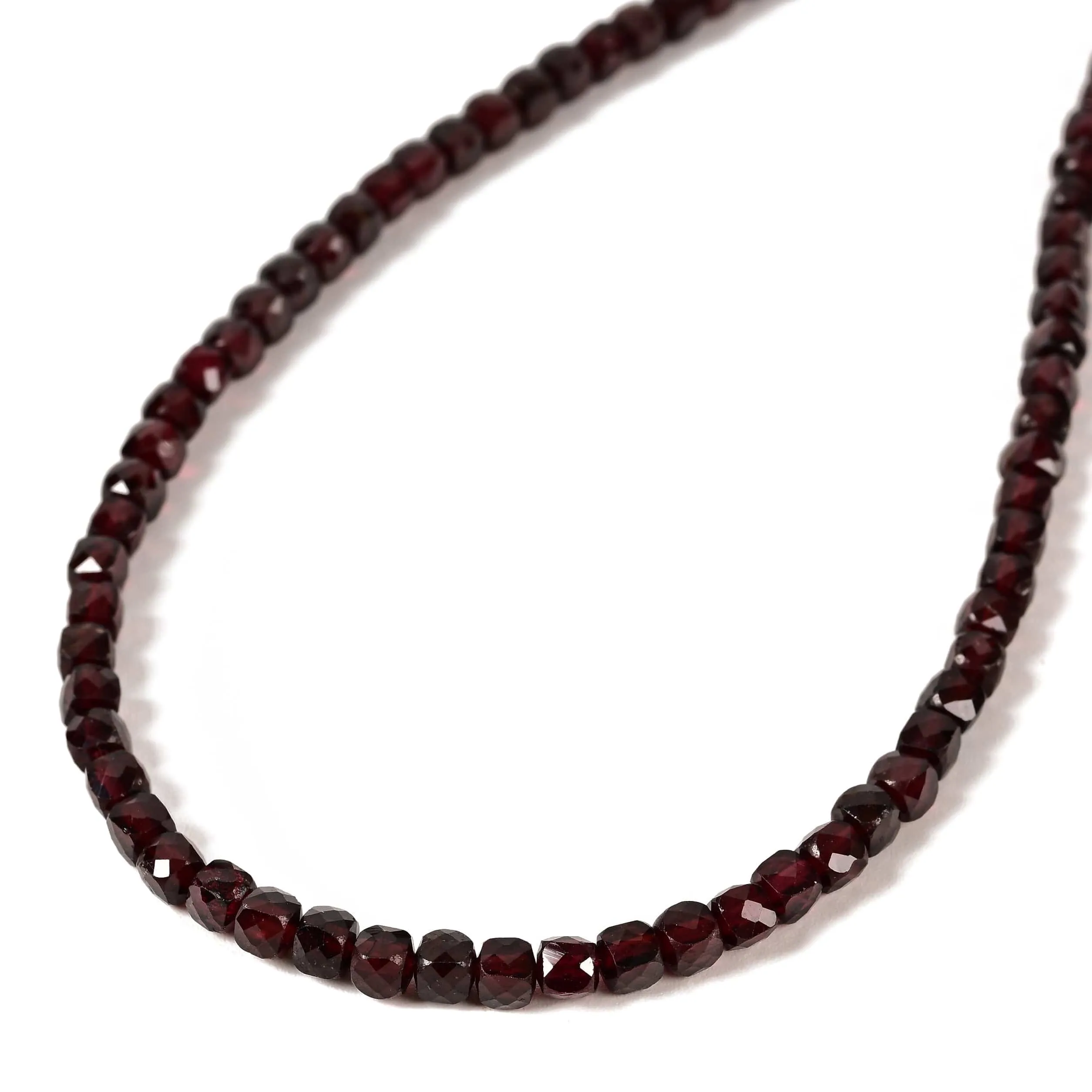 Natural Garnet Faceted 4mm Barrel 16" Necklace with Sterling Silver Extender
