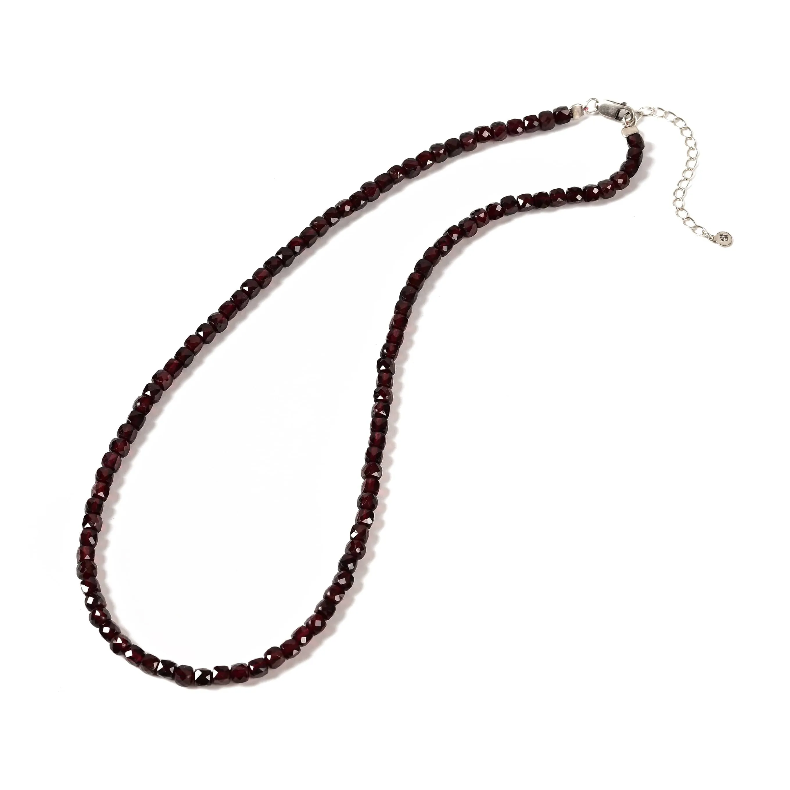 Natural Garnet Faceted 4mm Barrel 16" Necklace with Sterling Silver Extender