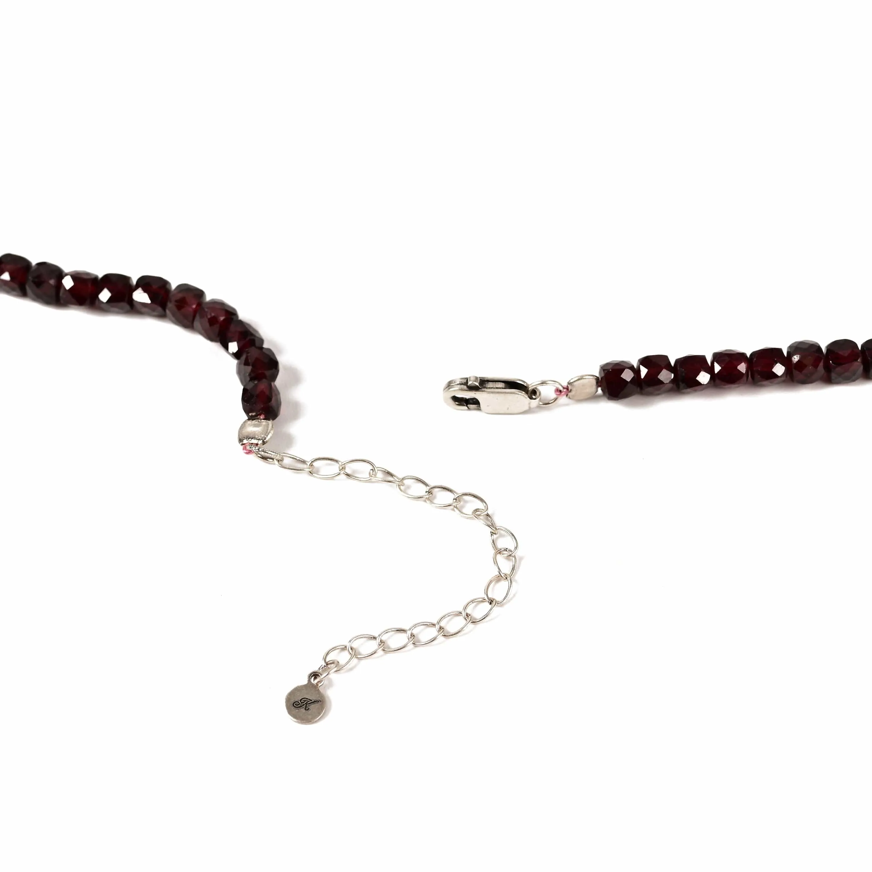 Natural Garnet Faceted 4mm Barrel 16" Necklace with Sterling Silver Extender