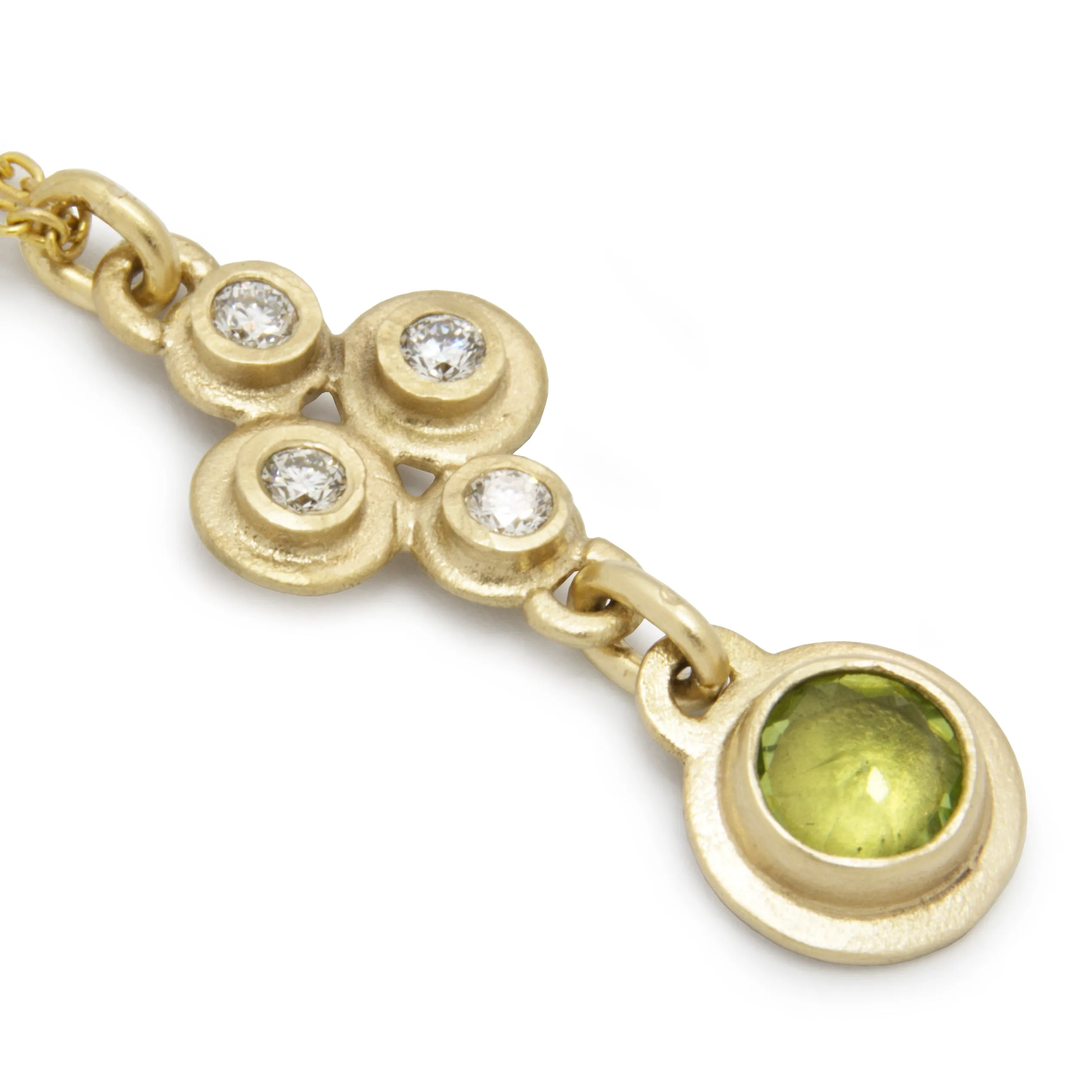 NG4766 Gold Y Necklace with Diamonds and Peridot