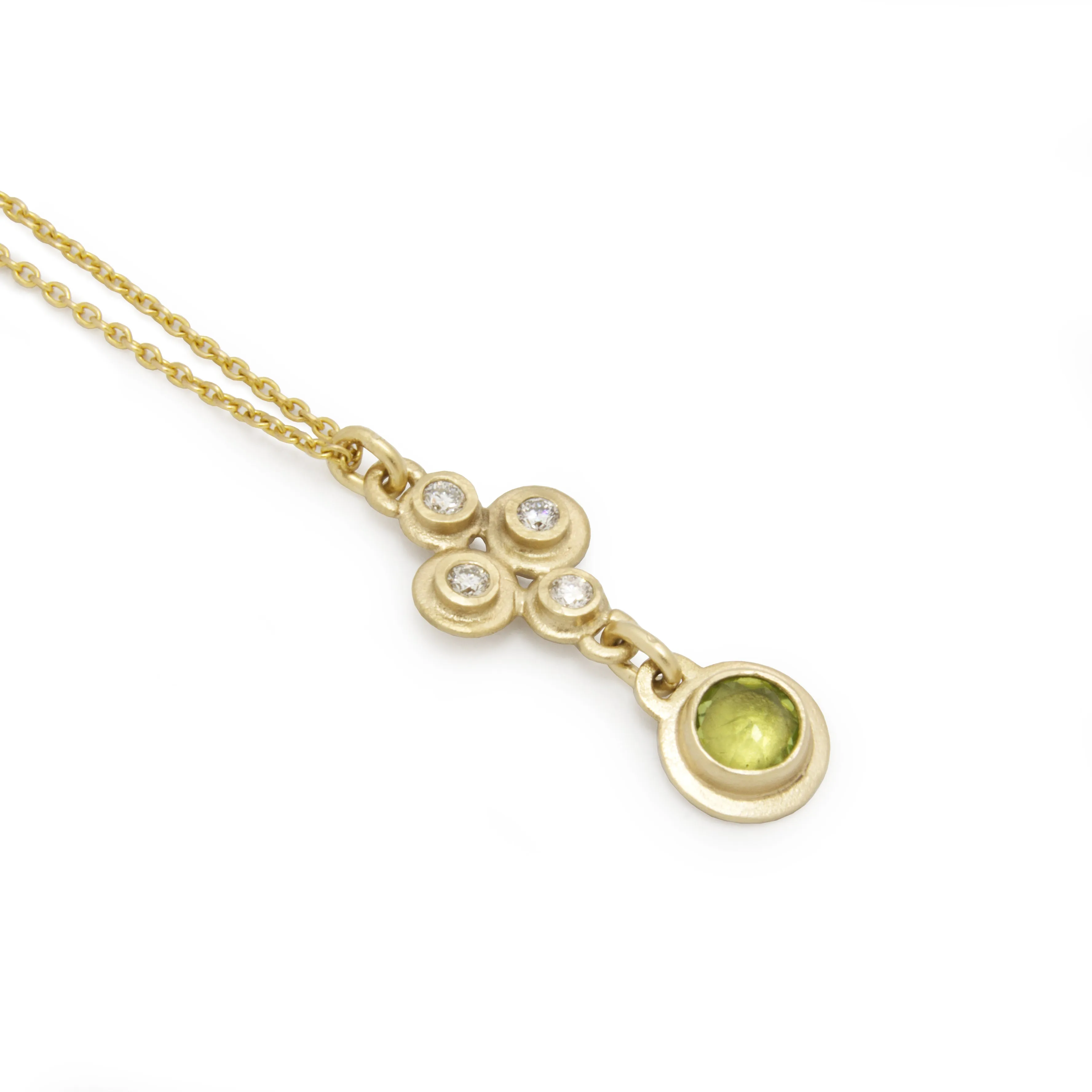 NG4766 Gold Y Necklace with Diamonds and Peridot