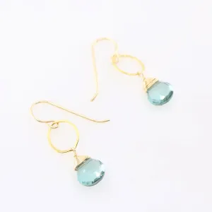 Oval Link Earrings with Aquamarine Teardrops