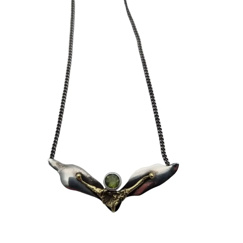 Peridot necklace choker, silver pendant for women, gifts.