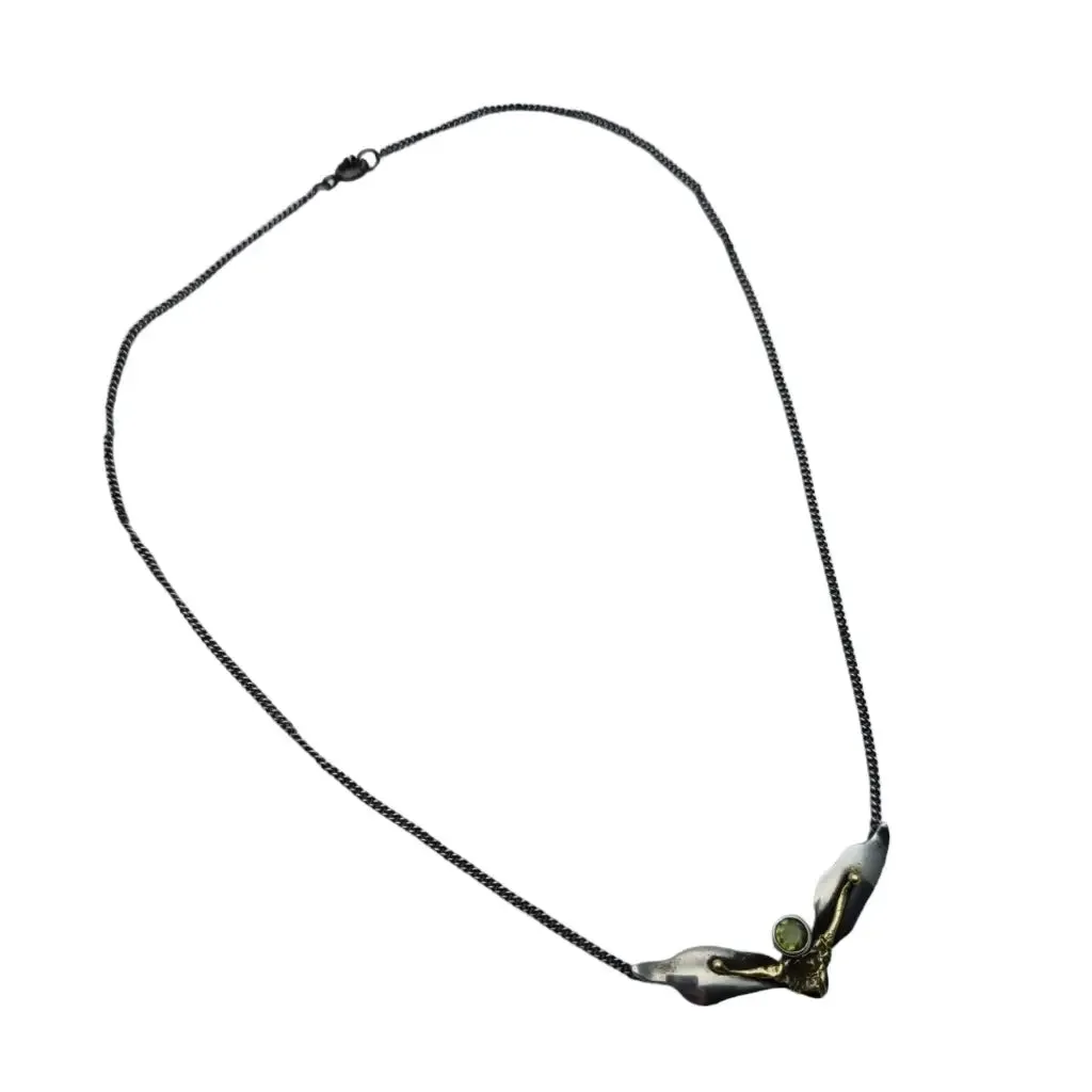 Peridot necklace choker, silver pendant for women, gifts.